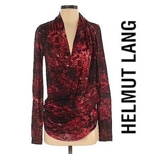 Helmut Lang Burgundy Wool Wrap Ruched Sweater